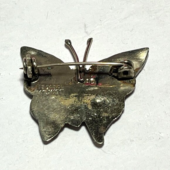 Vintage Abalone Butterfly Brooch Pin Silver Tone Handmade Mexico Marked - Picture 5 of 7